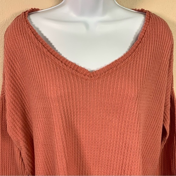 Small Mauve Pink Waffle Knit Long Sleeve Top Wild Fable V Neck Long Sleeve Top - Picture 3 of 7